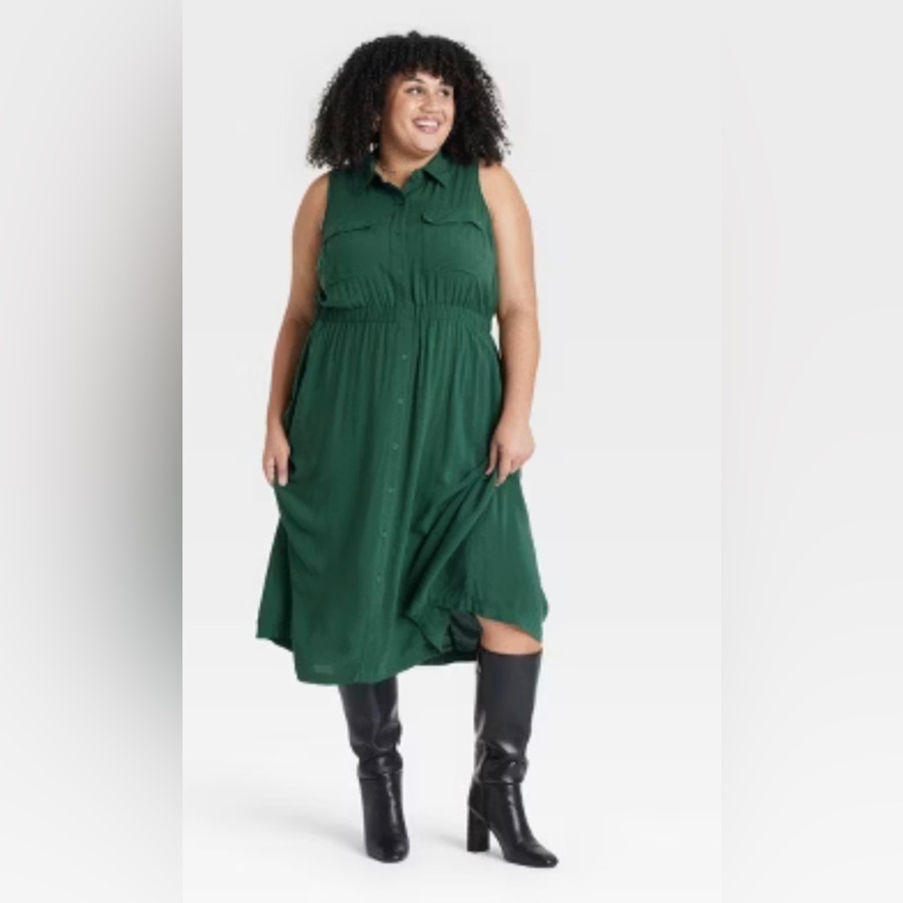 NWT Ava and Viv Sleeveless Green Midi Dress size 2X 🌺🌹🌸 BC BAG 03